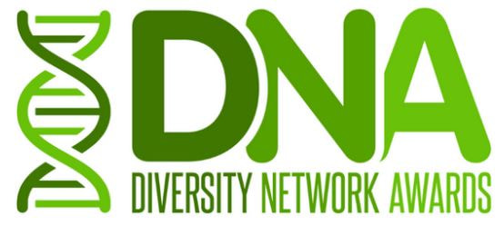 Logo featuring a green DNA double helix and the words DNA Diversity Network Awards.
