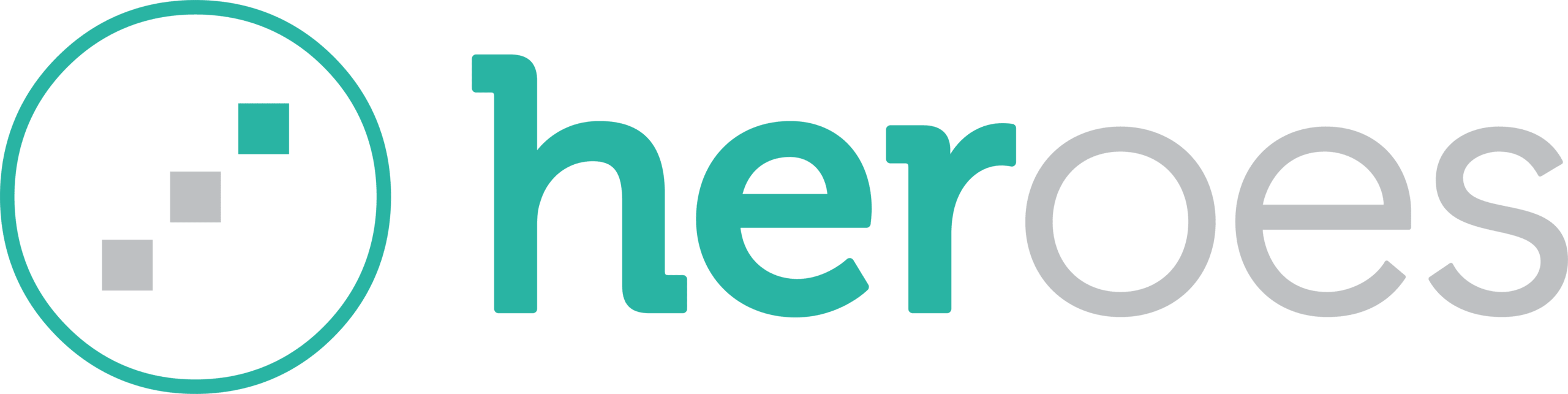 Logo with a circular icon on the left and the word 'heroes' in teal on a teal background.