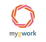 Logo featuring an orange-pink circular geometric ring above the mygwork wordmark.