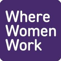 A purple rounded-square logo with the white text "Where Women Work."